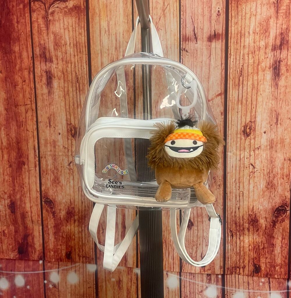 Squishmallow x See's Candies Benny Plush Clip NWT & Clear Vinyl Stadium Backpack